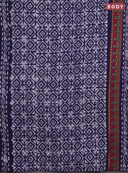 Batik cotton saree indigo blue with allover batik prints and embroidery mirror work border