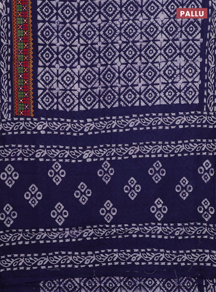 Batik cotton saree indigo blue with allover batik prints and embroidery mirror work border