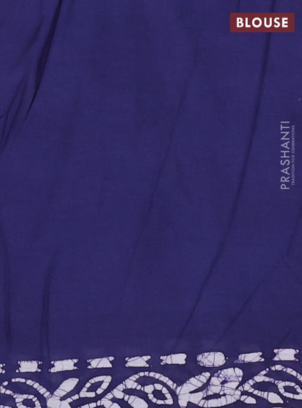 Batik cotton saree indigo blue with allover batik prints and embroidery mirror work border