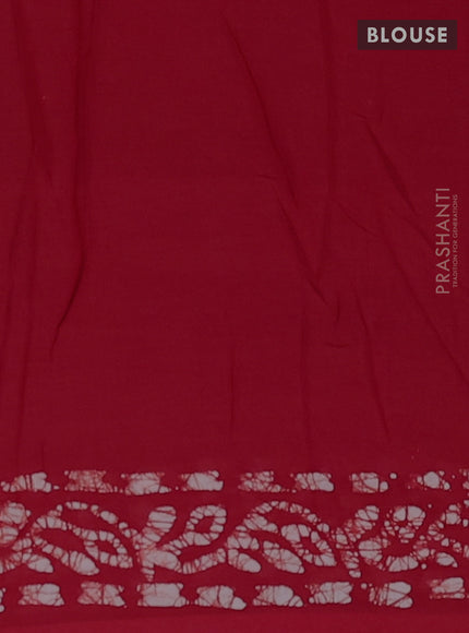 Batik cotton saree red with allover batik prints and embroidery mirror work border