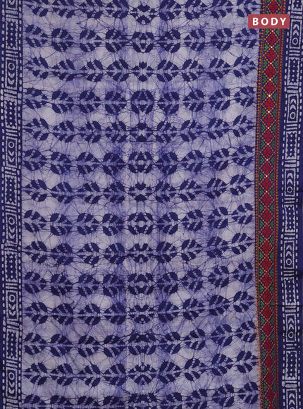Batik cotton saree indigo blue with allover batik prints and embroidery mirror work border