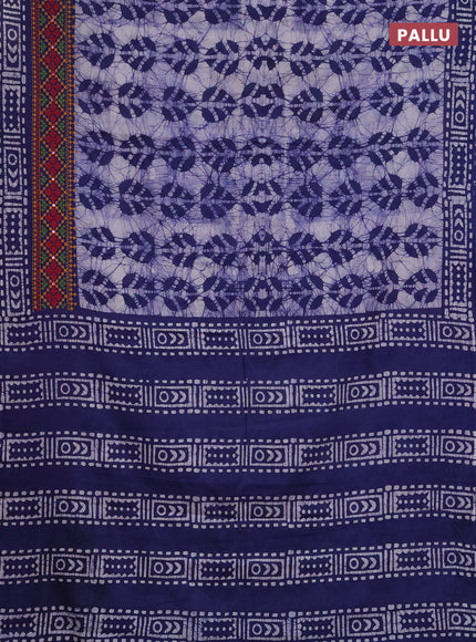 Batik cotton saree indigo blue with allover batik prints and embroidery mirror work border