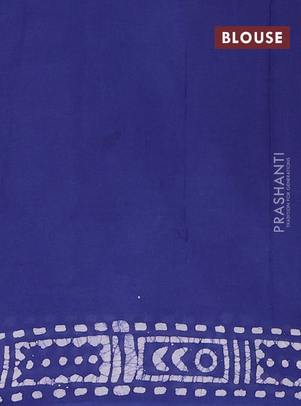 Batik cotton saree indigo blue with allover batik prints and embroidery mirror work border