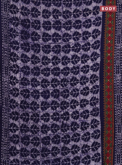 Batik cotton saree navy blue with allover batik prints and embroidery mirror work border