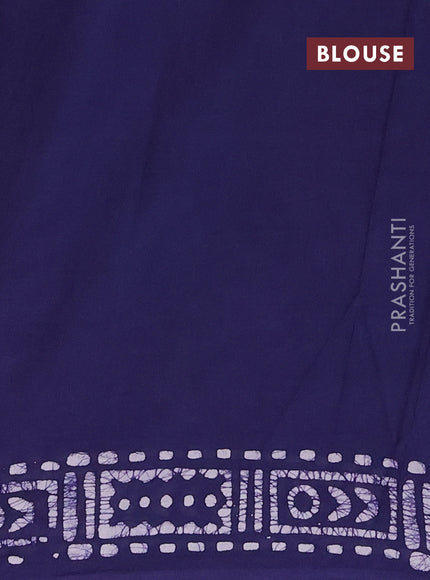 Batik cotton saree navy blue with allover batik prints and embroidery mirror work border
