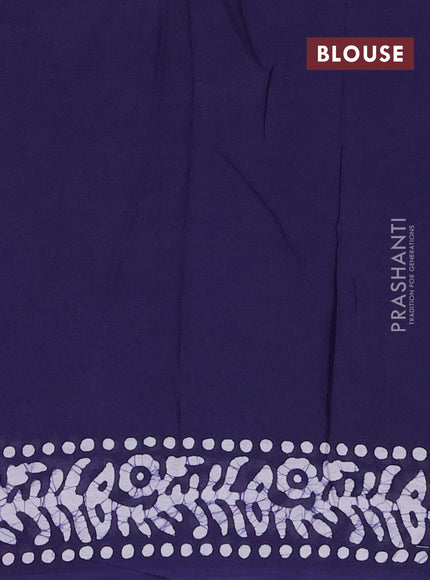 Batik cotton saree navy blue with allover batik prints and embroidery mirror work border