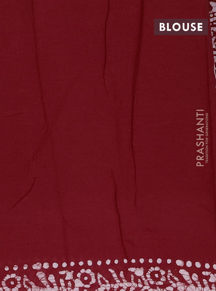 Batik cotton saree red with allover batik prints and embroidery mirror work border