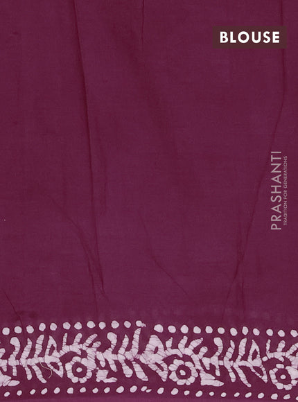 Batik cotton saree deep wine shade with allover batik prints and embroidery mirror work border