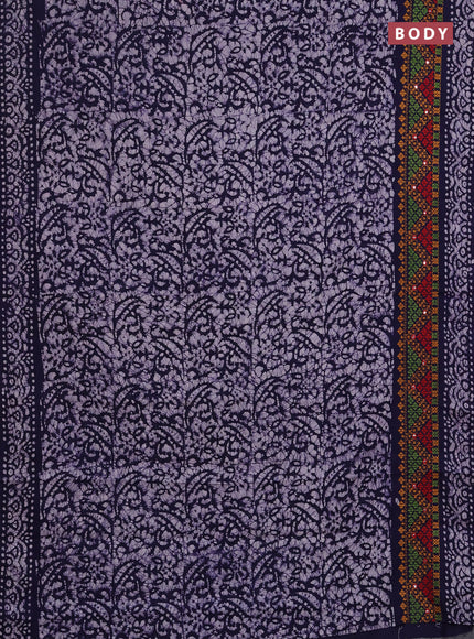 Batik cotton saree navy blue with allover batik prints and embroidery mirror work border