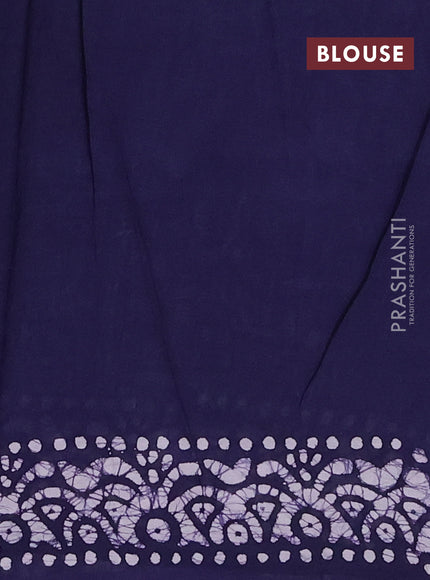 Batik cotton saree navy blue with allover batik prints and embroidery mirror work border