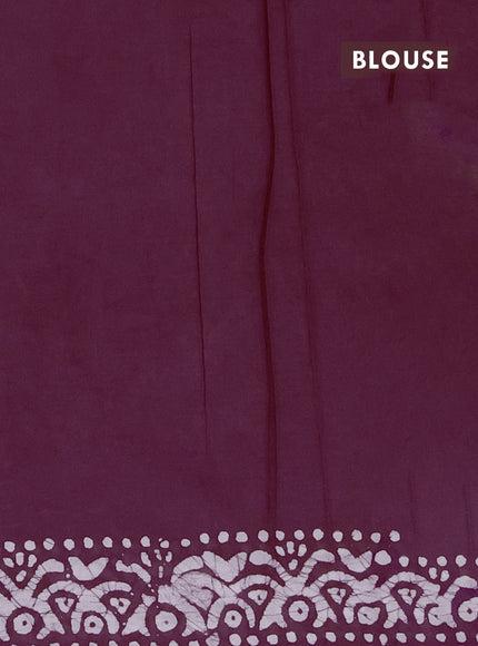 Batik cotton saree deep wine with allover batik prints and embroidery mirror work border