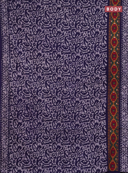 Batik cotton saree navy blue with allover batik prints and embroidery mirror work border