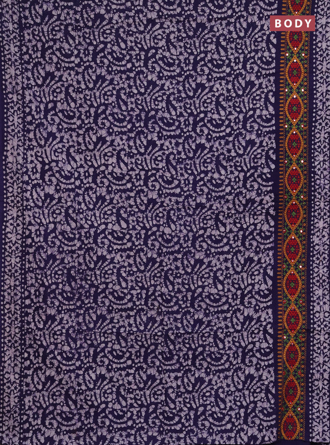 Batik cotton saree navy blue with allover batik prints and embroidery mirror work border