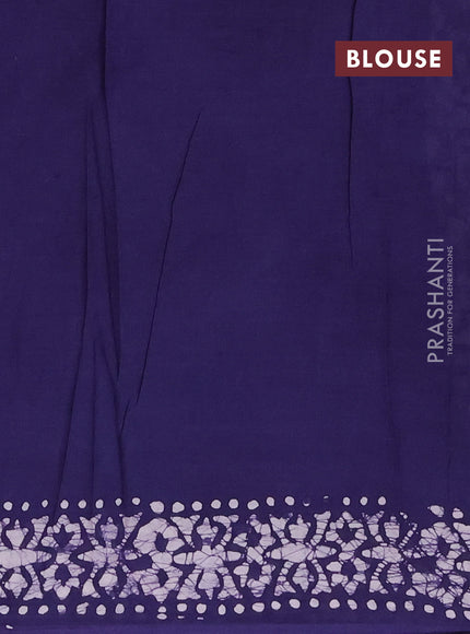 Batik cotton saree navy blue with allover batik prints and embroidery mirror work border
