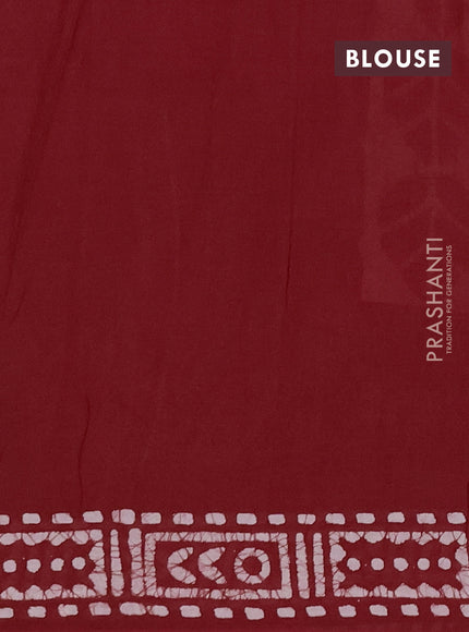 Batik cotton saree beige and red with allover batik prints and embroidery mirror work border