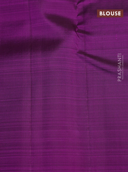 Kora kanchipuram silk saree teal green and purple with allover thread & zari weaves and long zari woven butta border