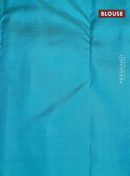Kora kanchipuram silk saree wine shade and teal green with thread & zari woven buttas in borderless style