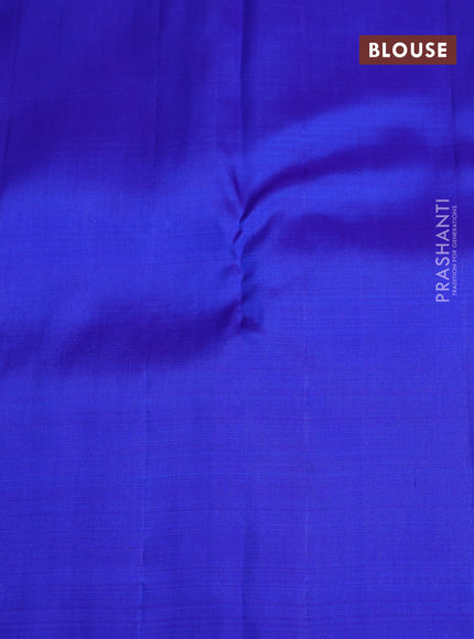 Kora kanchipuram silk saree teal blue and royal blue with thread & zari woven buttas in borderless style