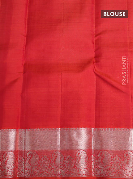 Kora kanchipuram silk saree deep maroon and orange with zari woven buttas and zari woven rich border