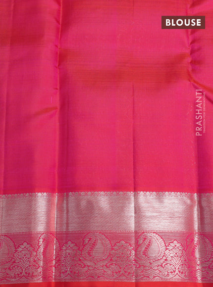 Kora kanchipuram silk saree purple and orange with zari woven buttas and zari woven rich border