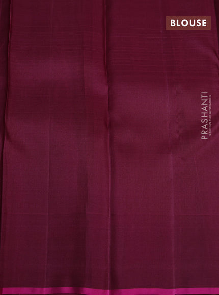 Kora kanchipuram silk saree dual shade of grey and wine shade with silver & gold zari muniya buttas and zari woven floral butta border