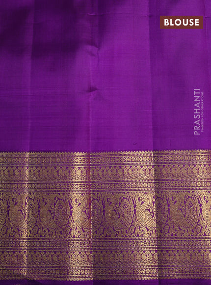 Kora kanchipuram silk saree rustic orange and purple with silver & gold zari woven buttas and rich zari woven annam border