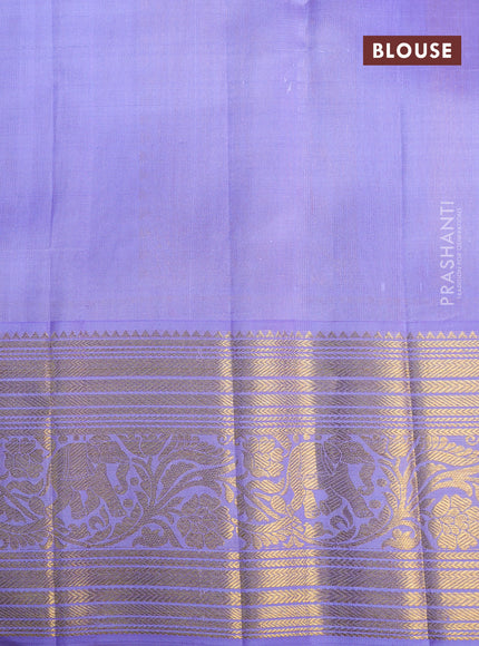 Kora kanchipuram silk saree red and lavender with silver & gold zari woven buttas and rich zari woven border