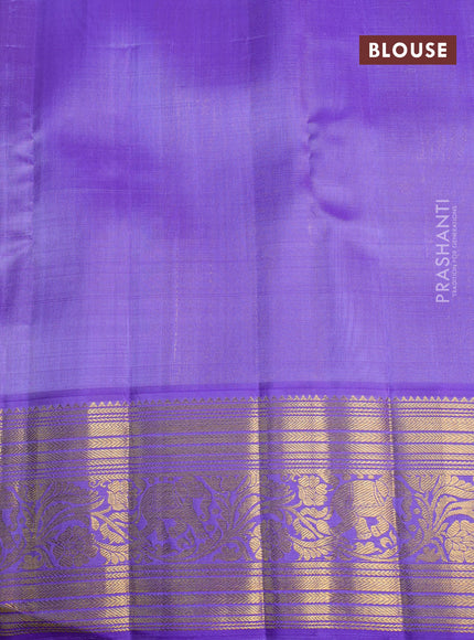 Kora kanchipuram silk saree orange and lavender with silver & gold zari woven buttas and rich zari woven border