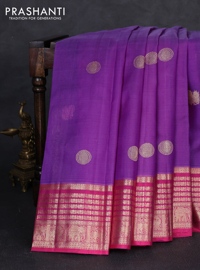 Kora kanchipuram silk saree lavender and pink with zari woven buttas and rich zari woven border