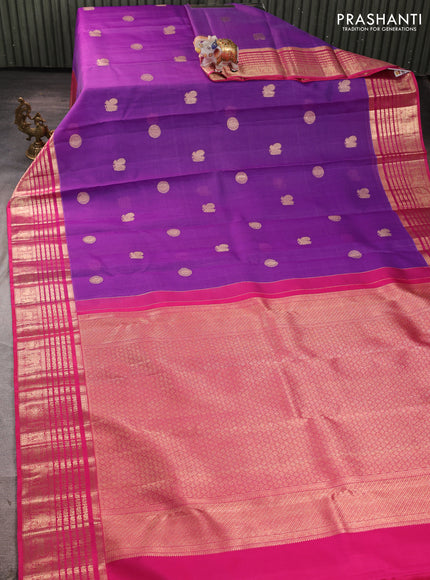 Kora kanchipuram silk saree lavender and pink with zari woven buttas and rich zari woven border