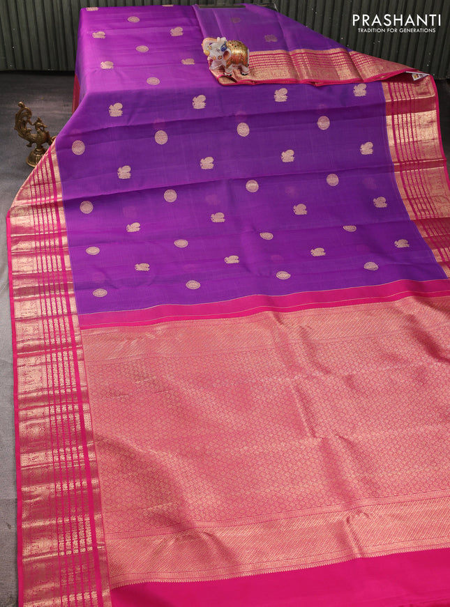 Kora kanchipuram silk saree lavender and pink with zari woven buttas and rich zari woven border