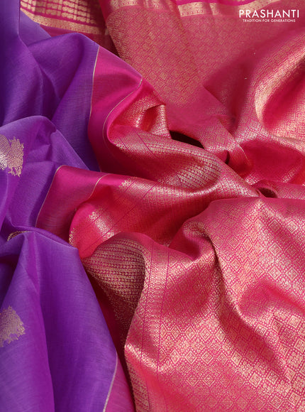 Kora kanchipuram silk saree lavender and pink with zari woven buttas and rich zari woven border