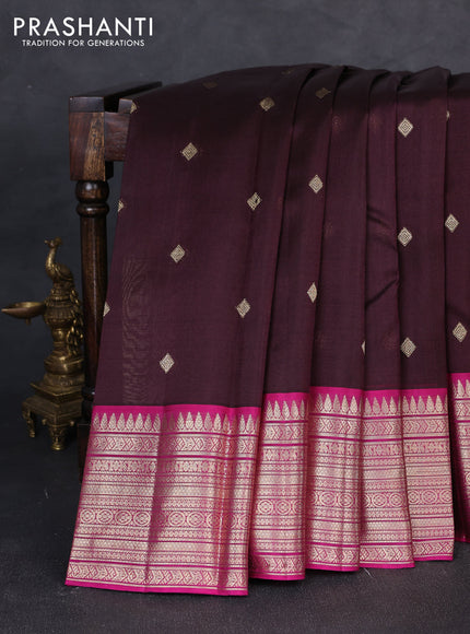Kora kanchipuram silk saree deep wine shade and dark magenta with zari woven buttas and rich zari woven border