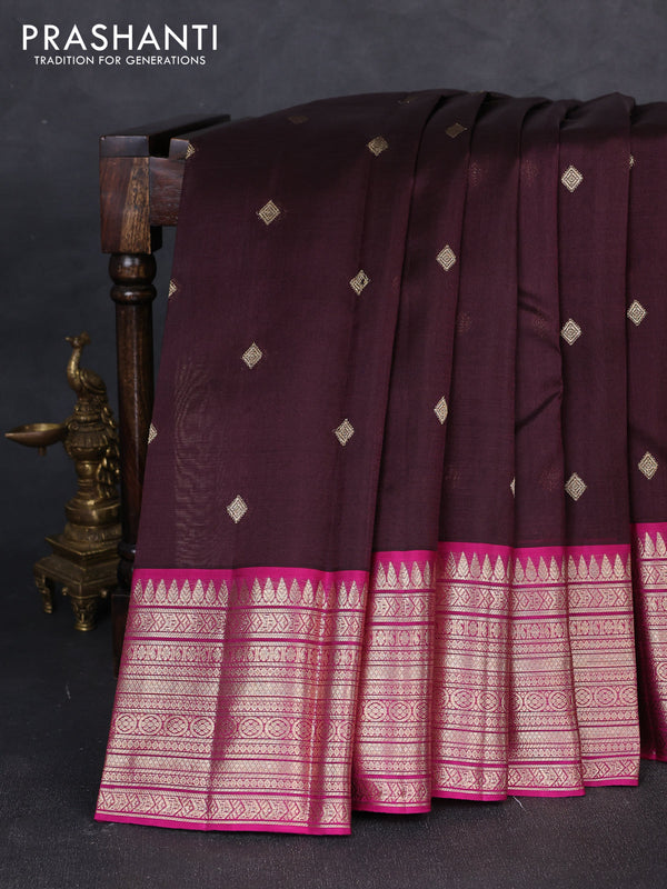 Kora kanchipuram silk saree deep wine shade and dark magenta with zari woven buttas and rich zari woven border