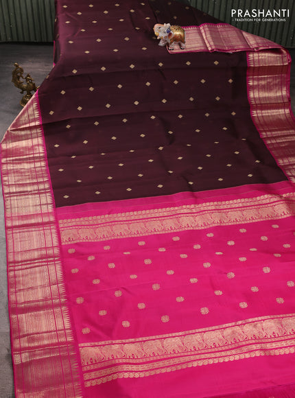 Kora kanchipuram silk saree deep wine shade and dark magenta with zari woven buttas and rich zari woven border
