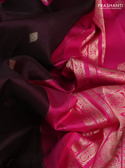 Kora kanchipuram silk saree deep wine shade and dark magenta with zari woven buttas and rich zari woven border