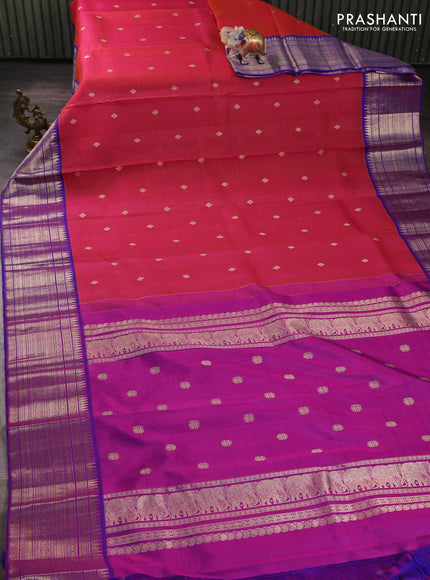 Kora kanchipuram silk saree dual shade of pink and purple with zari woven buttas and rich zari woven border