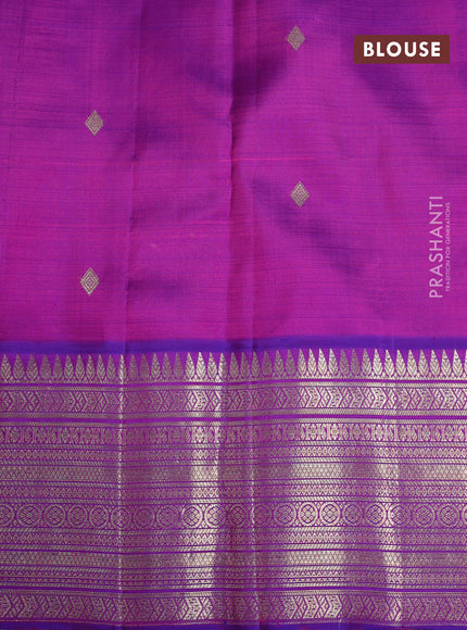 Kora kanchipuram silk saree dual shade of pink and purple with zari woven buttas and rich zari woven border