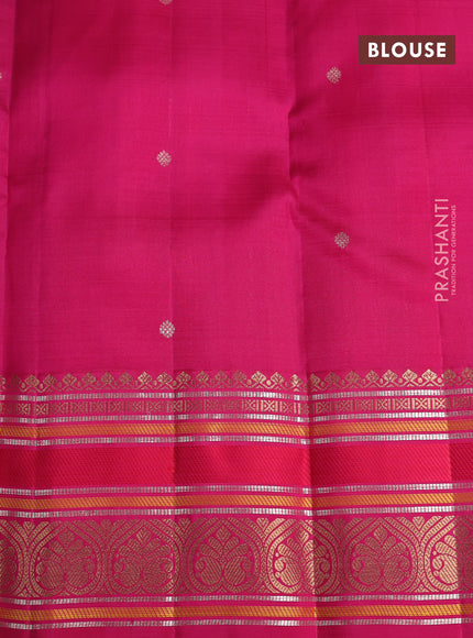 Kora kanchipuram silk saree pista green and pink with zari woven buttas and rich zari woven border