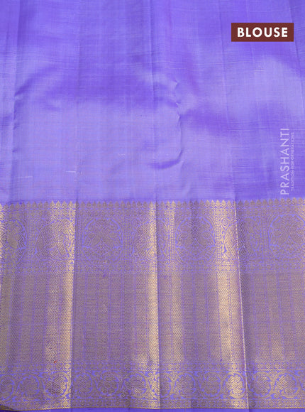 Kora kanchipuram silk saree red and lavender with allover zari checks & buttas and long zari woven border