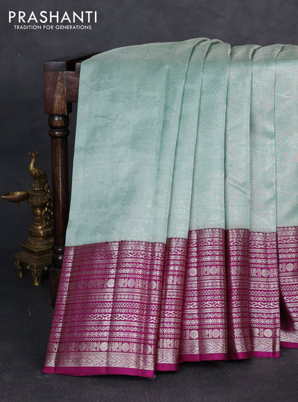 Kora kanchipuram tissue silk saree pastel blue and purple with allover zari woven brocade weaves and long zari woven border