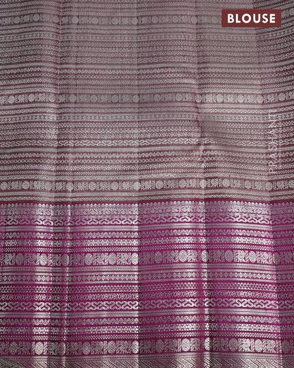 Kora kanchipuram tissue silk saree pastel blue and purple with allover zari woven brocade weaves and long zari woven border
