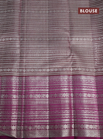 Kora kanchipuram tissue silk saree pastel blue and purple with allover zari woven brocade weaves and long zari woven border