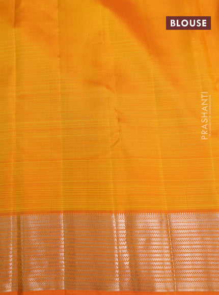 Kora kanchipuram silk saree yellow and orange with zari woven buttas and rich zari woven border
