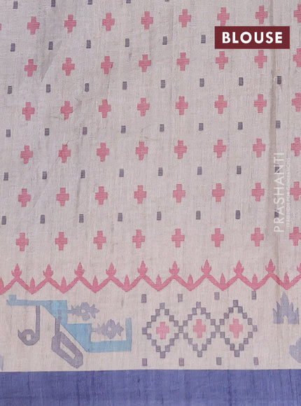 Art tussar saree dark grey and cream with allover embroidery work and printed border
