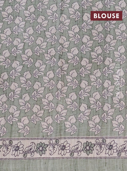 Art tussar saree pastel green and cream with embroidery work and printed border