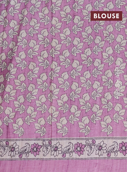 Art tussar saree purple and cream with embroidery work and printed border