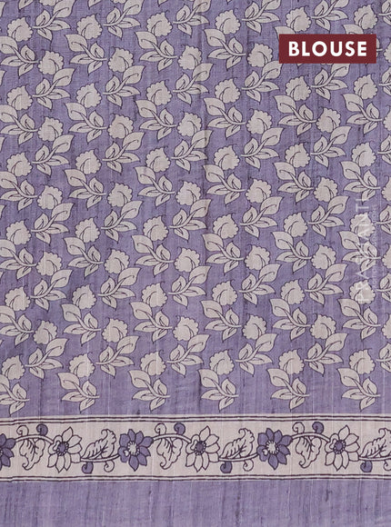Art tussar saree dark grey and cream with embroidery work and printed border