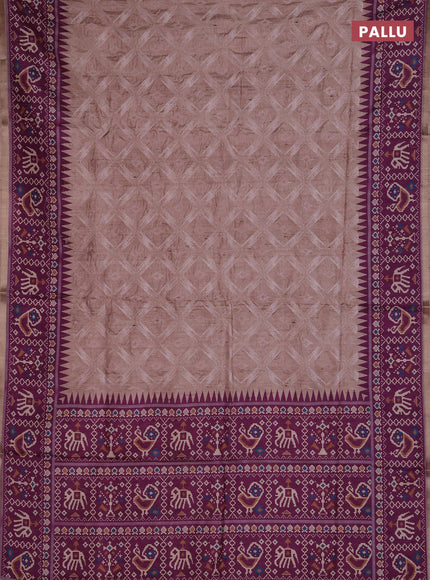 Art tussar saree beige and purple with allover embroidery work and patola printed border