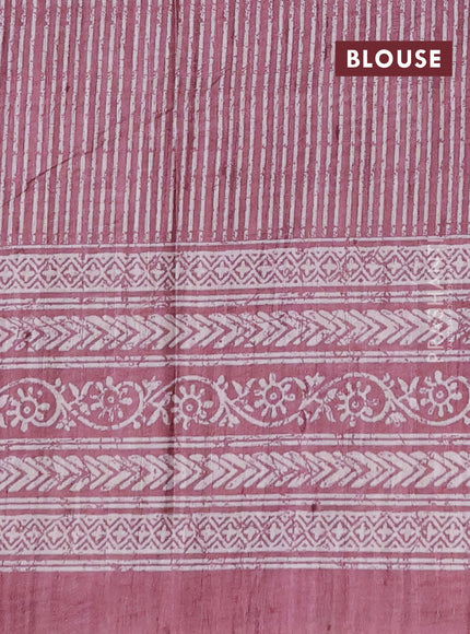 Art tussar saree pastel pink and rosy brown with allover embroidery buttas and long printed border